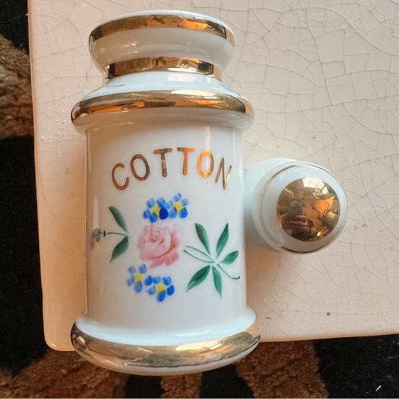 Vintage Apothecary Jars Hand Painted Floral Gold Accent Powder Cotton Containers - Picture 6 of 12